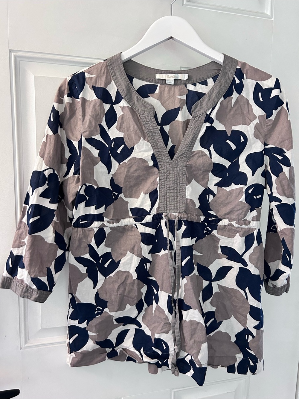 Boden Navy and Taupe Floral Drawstring Tunic